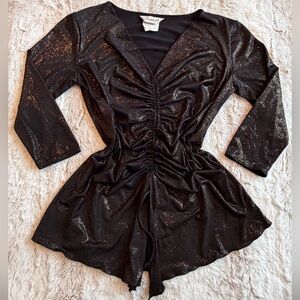 Jessica Metallic Lamé Fairy Top | Y2K Whimsygoth Luxe | S Black & Gold ✨